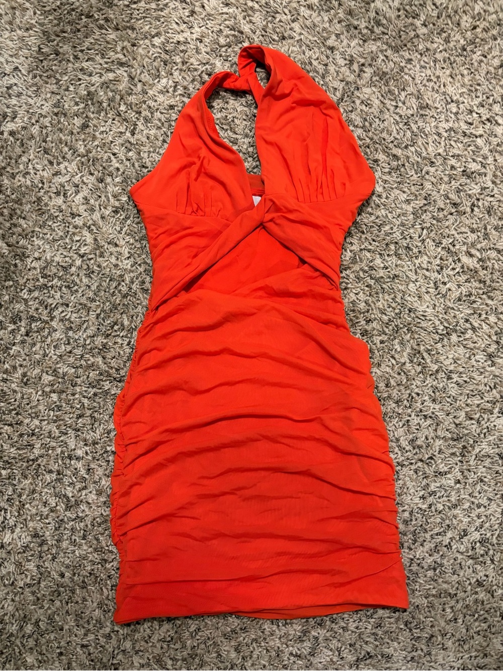 Oh Polly Twist-Front One-Shoulder Dress in Bright Orange
